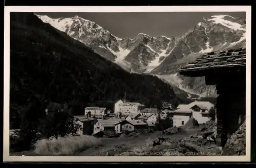 AK Macugnaga, Vista del villaggio con il Monte Rosa sullo sfondo