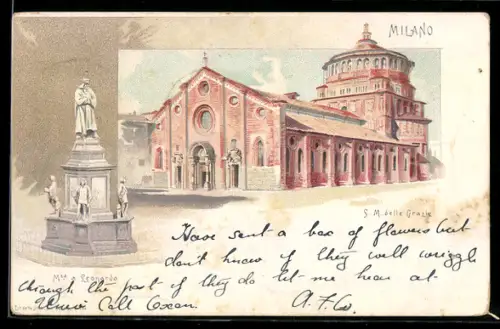 AK Milano, S. Maria delle Grazie e Monumento a Leonardo da Vinci