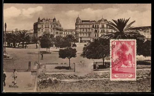 AK Melilla, Vista Panoramica de la Plaza de España