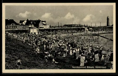 AK Büsum, Südstrand, Nordseebad, Strand, Leuchtturm