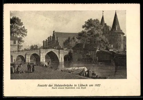 Künstler-AK Lübeck, Ansicht der Holstenbrücke um 1822