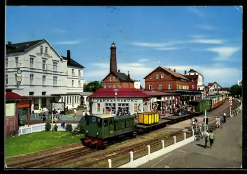 AK Borkum, Bahnhof, Hotel Atlantik, Verkehrsbüro