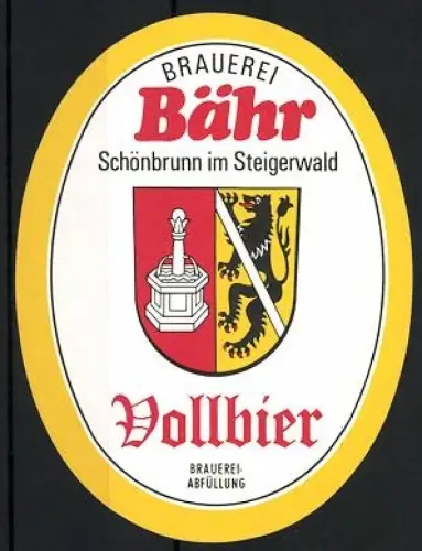Getränkeetikett Brauerei Bähr, Schönbrunn im Steigerwald, Vollbier