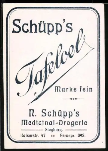Getränkeetikett N. Schüpp, Siegburg, Tafelwein