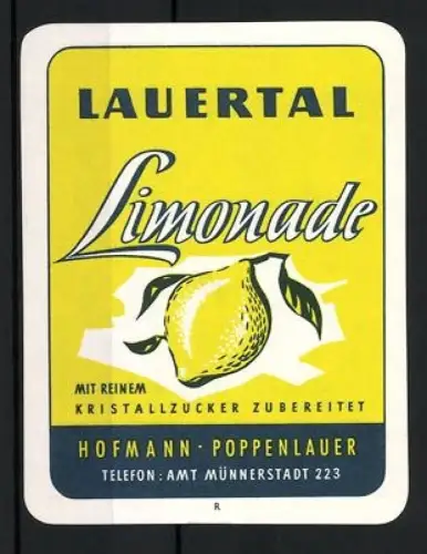 Getränkeetikett Hofmann und Poppenlauer, Lauertal Limonade, Zitrone an einem Zweig