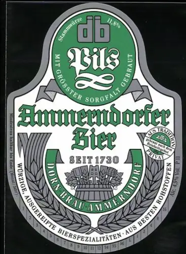 Getränkeetikett Ammerndorfer Bier, Pils, Logo mit verschiedenen Getreitesorten
