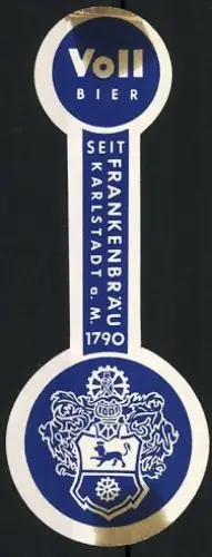 Getränkeetikett Frankenbräu, Karlstadt a. M., Vollbier, Logo mit gekröntem Löwen