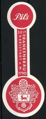 Getränkeetikett Frankenbräu, Karlstadt a. M., Pils, Logo mit gekröntem Löwen