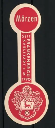 Getränkeetikett Frankenbräu, Karlstadt a. M., Märzen Bier, Logo mit gekröntem Löwen
