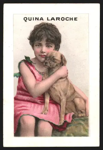 Sammelbild Paris, Quina Laroche Phosphaté, Rue Drouot 22 & 19, Mädchen mit Hund