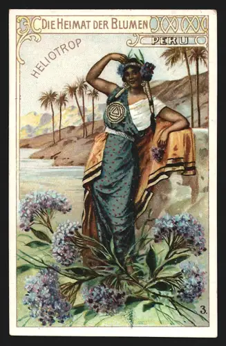 Sammelbild Heerdt /Düsseldorf, Remy`s Reis-Stärke, Fabrikmarke Löwenkopf, Peru, Heliotrop