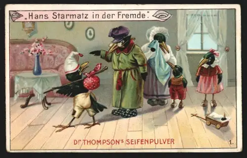 Sammelbild Dr. Thompson`s Seifenpulver, Hans Starmatz in der Fremde, Rabe zieht in die Welt hinaus