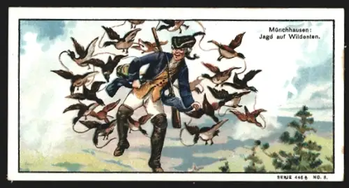 Sammelbild Dahme /Mark, Chemische Fabrik Borsyl, Borsyl-Kinderpuder, Münchhausen, Jagd auf Wildenten