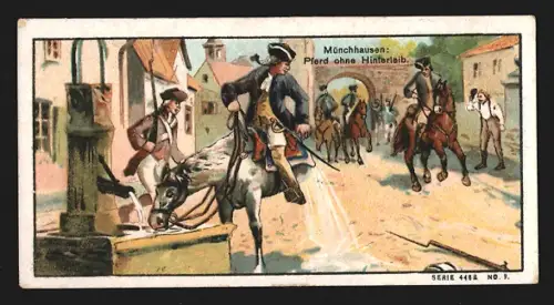 Sammelbild Dahme /Mark, Chemische Fabrik Borsyl, Borsyl-Kinderpuder, Münchhausen, Pferd ohne Hinterleib