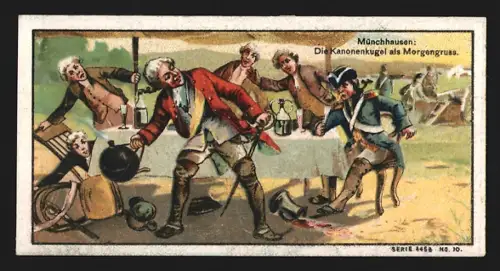 Sammelbild Dahme /Mark, Chemische Fabrik Borsyl, Borsyl-Schweisspuder, Münchhausen, Kanonenkugel als Morgengruss