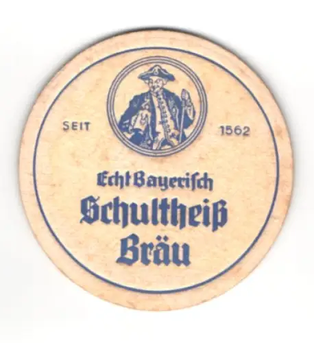Bierdeckel Schultheiss Bräu, Logo Mann mit Bierkrug
