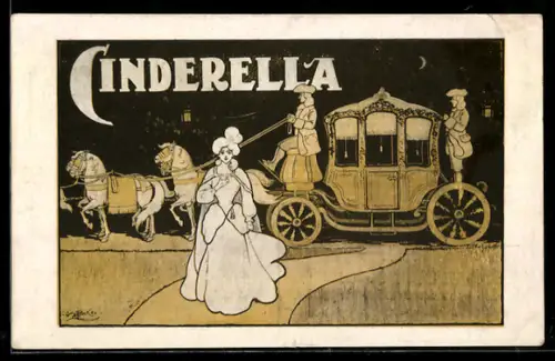 AK Plakat für Theaterstück Cinderella, Cinderella steht vor ihrer Kutsche