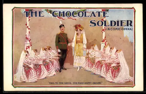 AK Plakat für Theaterstück The Chocolate Soldier, Soldat in Uniform hält eine Frau an der Hand