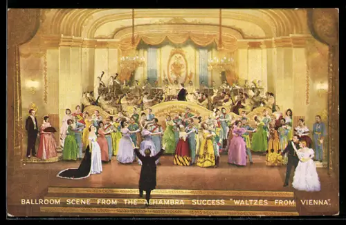 AK Plakat für Theaterstück Waltzes from Vienna, Szene im Ballsaal