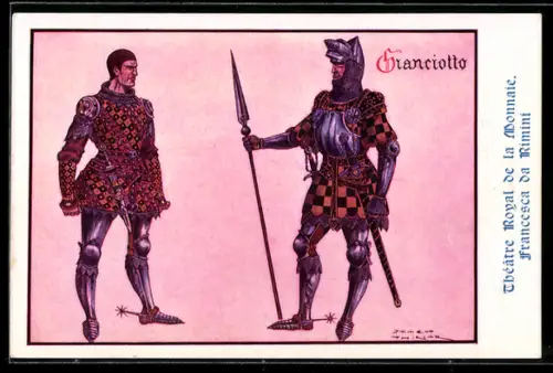 AK Plakat für Theaterstück Francesca da Rimini, Ritter stehen einander gegenüber