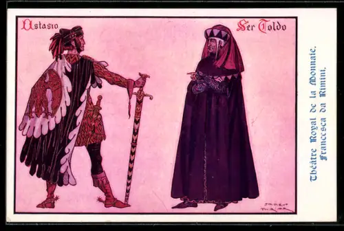 AK Plakat für Theaterstück Francesca da Rimini, Zwei Männer stehen einander gegenüber