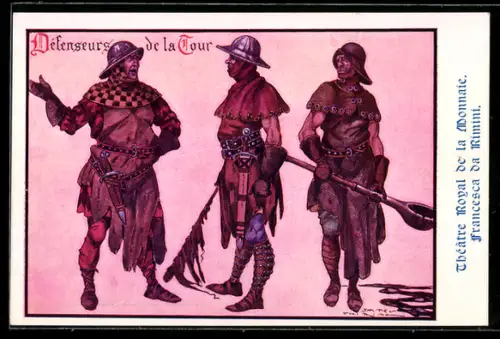 AK Plakat für Theaterstück Francesca da Rimini, Drei bewaffnete Soldaten