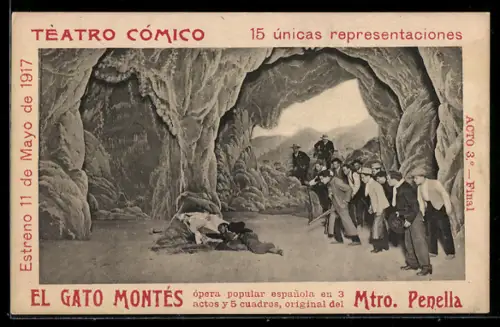 AK Plakat für Theaterstück El Gato Montés, Menschenmenge in einer Höhle