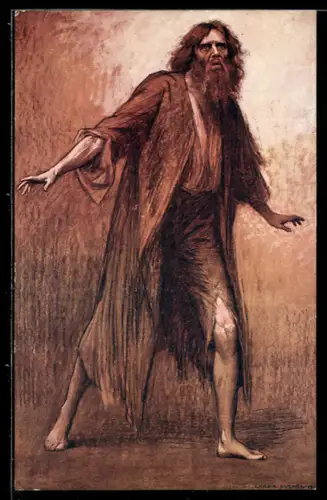 AK Plakat für Theaterstück Mr. Tree, Alter bärtiger Mann in zerlumpter Kleidung