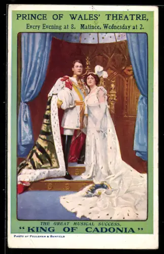 AK Plakat für Theaterstück King of Cadonia, Königliches Paar vor einem Thron