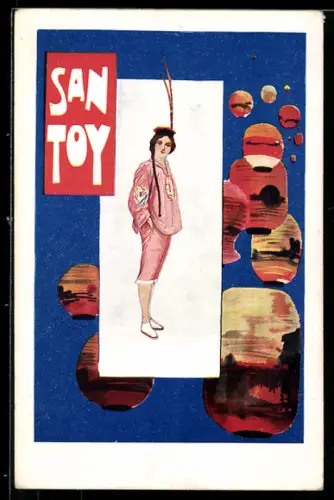 AK Plakat für Theaterstück San Toy, Frau in chinesischer Kleidung mit Laternen