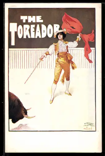 AK Plakat für Theaterstück The Toreador, Torero vor einem Stier