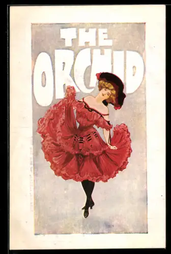 AK Plakat für Theaterstück The Orchid von George Dance, Schöne Frau im auffallenden roten Kleid