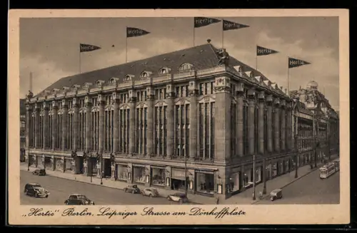 AK Berlin, Hertie Warenhaus in der Leipziger Strasse am Dönhoffplatz