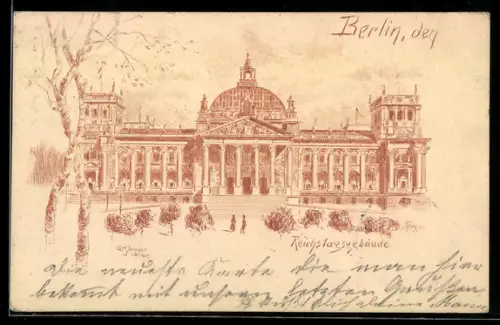 Künstler-AK Berlin-Tiergarten, Reichstagsgebäude