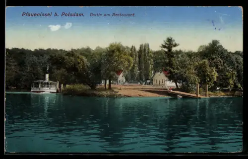 AK Potsdam, Pfaueninsel, Partie am Restaurant