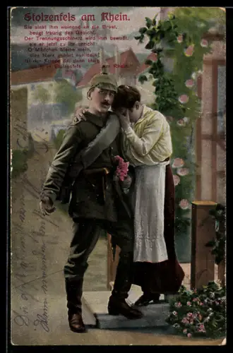 AK Ausmarschierender Soldat verabschiedet sich von seiner Liebsten