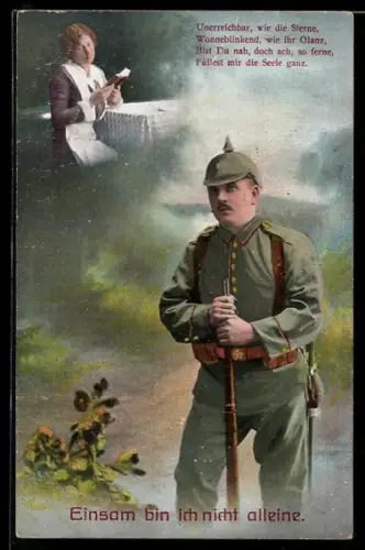 AK Soldat im Felde denkt an seine Frau, junge Frau beim Lesen eines Buches