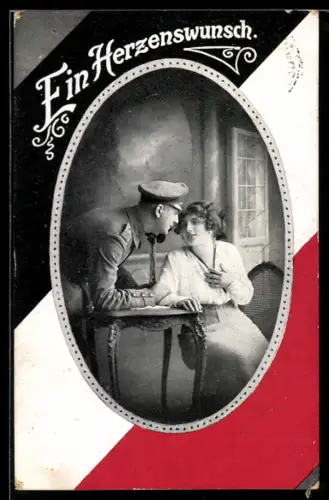 AK Soldat in Uniform mit Schirmmütze im Gespräch mit junger Frau