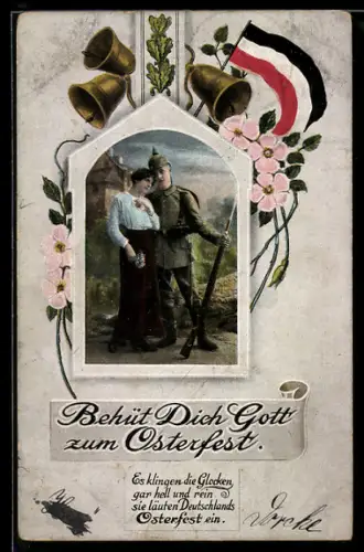 AK Soldat bei Ausmarsch ins Feld verabschiedet sich von seiner Liebsten