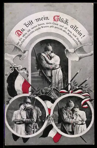 AK Verschiedene Szenen eines Soldaten in Uniform mit seiner Liebsten, Soldatenliebe