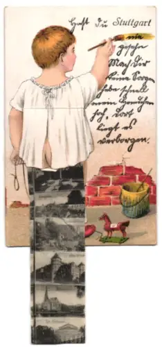 Leporello-AK Stuttgart, Königliches Hoftheater, Johanneskirche und Altes Schloss