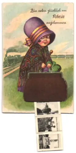 Leporello-AK Caub a. Rh., Schloss Rheinstein, Loreleyfelsen und Niederwalddenkmal