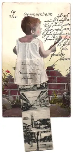 Leporello-AK Germersheim, Partie in der Lilienstrasse mit Kirche, Franziskaner-Klosterkaserne und Kirchenplatz