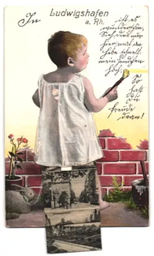 Leporello-AK Ludwigshafen a. Rh., Jubiläumsbrunnen, Rheinschule und Partie in der Schützenstrasse