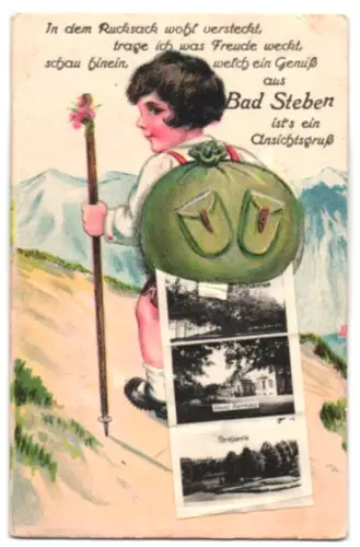 Leporello-AK Bad Steben, Neues Kurhaus, Partie im Park und Wiesenquelle