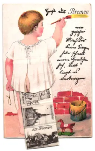 Leporello-AK Bremen, Neues Rathaus, Freihafen und Marktplatz