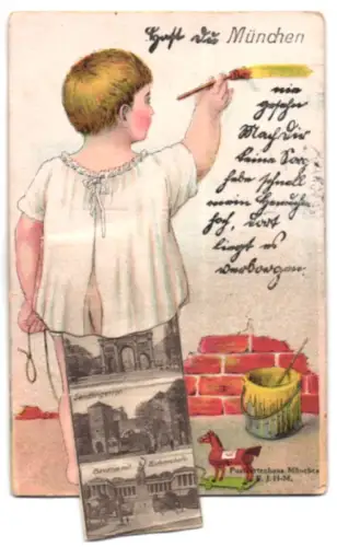 Leporello-AK München, Bavaria mit Ruhmeshalle, Sendlingertor und Siegertor