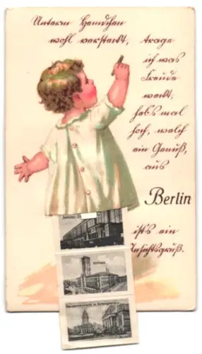 Leporello-AK Berlin, Rathaus, Bahnhof Friedrichstrasse und Gendarmenmarkt mit Schauspielhaus