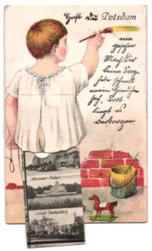 Leporello-AK Potsdam, Marmor-Palais, Schloss Babelsberg und Orangerie