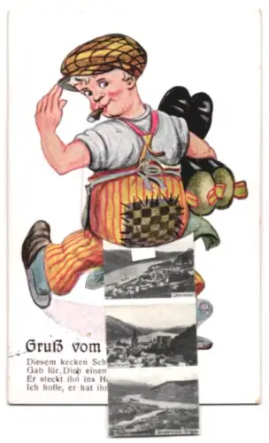 Leporello-AK Remagen /Rhein, Hose mit Ansichten von Schloss Stolzenfels, Loreley, Burg Rheinstein, Bacharach